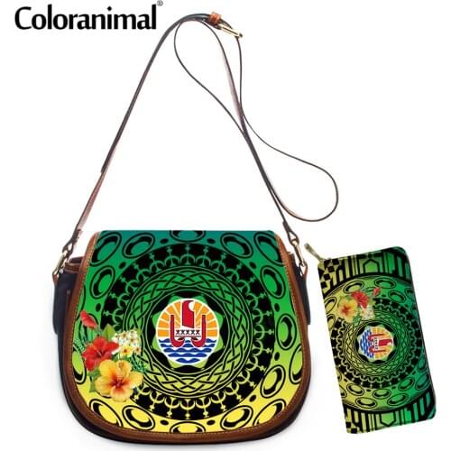 Coloranimal Gradient Color Tahiti Tropical Hibiscus Printing Shoulder Bag for Women PU 2Pcs/Set Crossbody Bag With Wallet 2021