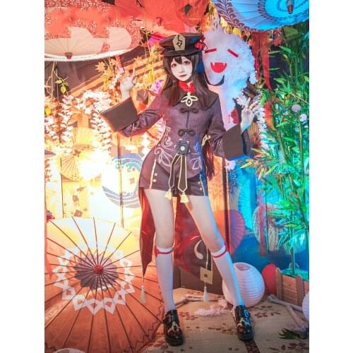 Anime Game Genshin Impact Hu Tao Cute Uniform Dress Gorgeous Outfit+Hat Cosplay Costume Halloween Women Free Shipping 2021 New