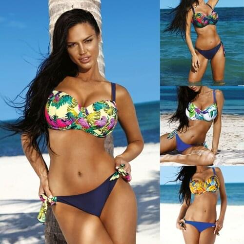 Women Two Piece Printed Swimsuit Sets, Bra Top and Tie Up Thong Bikini Bathing Suits
