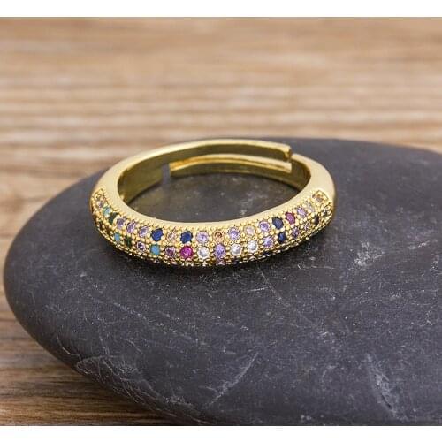 High Quality Wholesale Simple Opening Ring Fashion Gold Color Adjustable Rainbow Cubic Zirconia Ring For Women Wedding Jewelry
