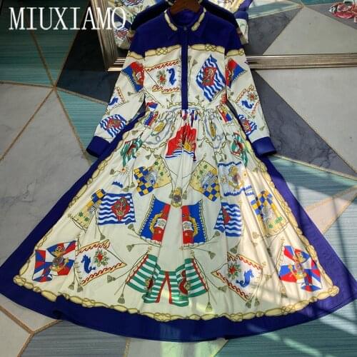 MIUXIMAO 2021 Spring Summer Dress New Cute Flower Print Elegant Long Sleeve Full Sleeve Slim Dress Women Vestidos