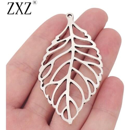 ZXZ 5pcs Tibetan Silver Large Open Filigree Leaf Charms Pendants for Necklace DIY Jewelry Making Findings 72x36mm