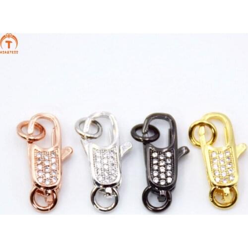 ASA&TESS Clear CZ Pave Lobster Clasps Pave Claw Clasp Cubic Zircon Micro Pave on Both Sides 18x6mm