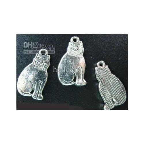 750pcs Tibetan silver cute sitting cat pendant A110