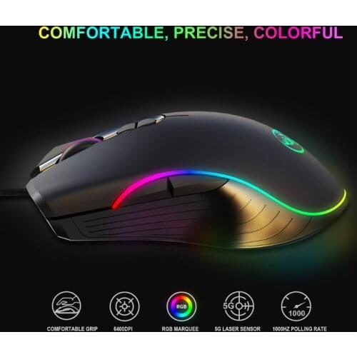 A867 Gaming Mouse 7 Buttons 6400Dpi Optical USB Wired Desktop Mice RGB Backlit Mice for PC Computer Laptop Gamers X5QC