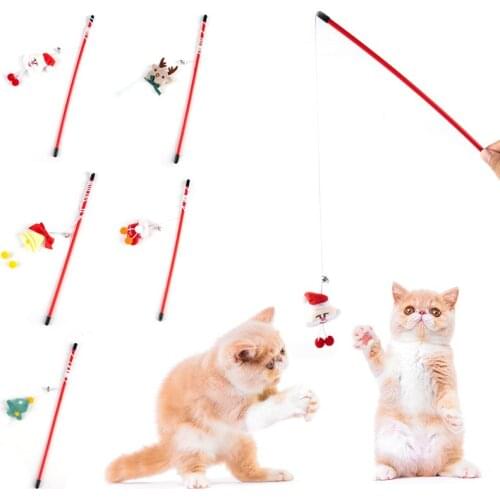 Cat Teaser Toy Cute Cartoon Funny Christmas Tree Santa Claus Christmas Cat Teaser Wand Cat Interactive Toy Pet Supplies