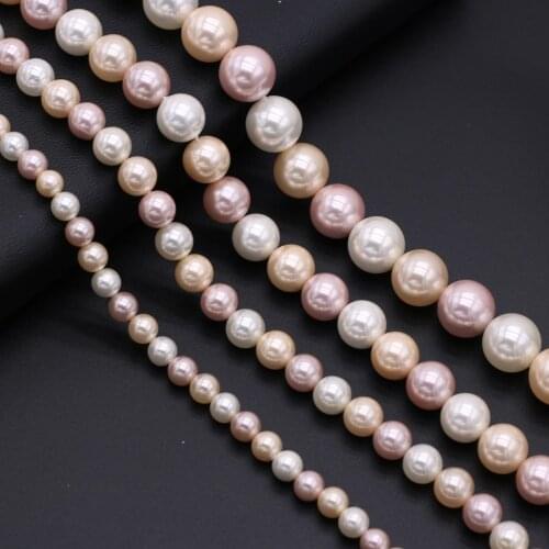 6/8/10mm Pink Imitation Pearl Beads Natural Shell Loose Hole Bead Top Quality for Jewelry Making Necklace Earrings Crafts