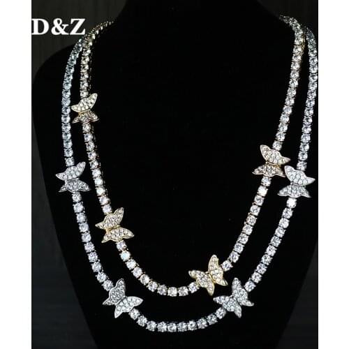 D&Z Butterfly Chain 4MM Tennis Chain Choker Necklace Iced Out Cubic zircon Bling Hip Hop Charm Jewelry For Men Women