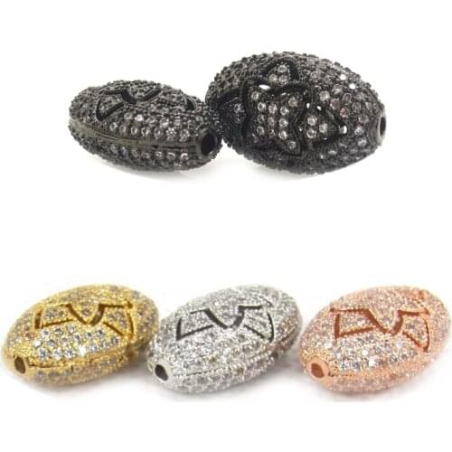 Black Gold Silver Color Micro Pave White CZ Ellipse Shaped Hollow Spacer Beads For Pearl Jewelry Making Bracelets Accessories