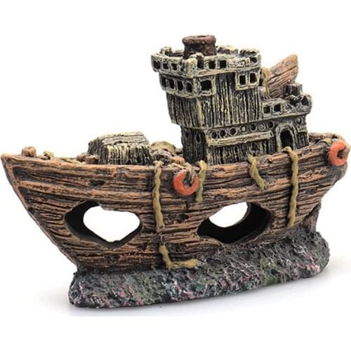 Reptile Hideout Cave Decoration Fish Tank Aquarium Resin Decoration Mini Pirate Ship Resin Decoration