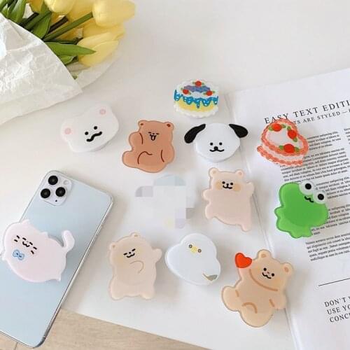 Cute Cartoon Korean Bear Dog Cat Phone Grip Tok Irregular Fold Stand Phone Ring Holder Griptok For iPhone Samsung Huawei Bracket