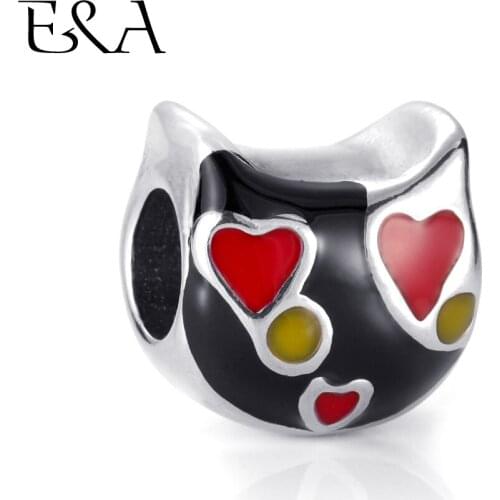 Enamel Beads Painted Cat Heart Eye Stainless Steel Hole 5mm for Women Bracelet Charms Making European Bead DIY Jewelry Findings