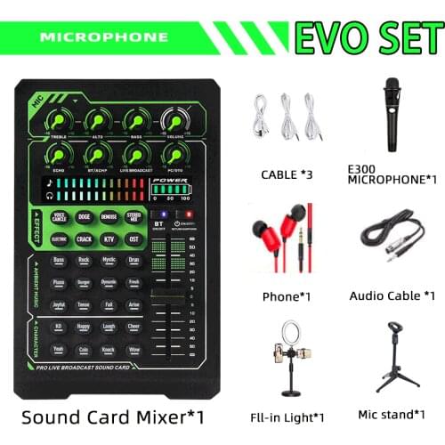 EVO SET Audio Mixer DJ Interface Audio Sound Card With BT Large Capacity Battery Microphone Mic Stand Fill Light Live Broadcast