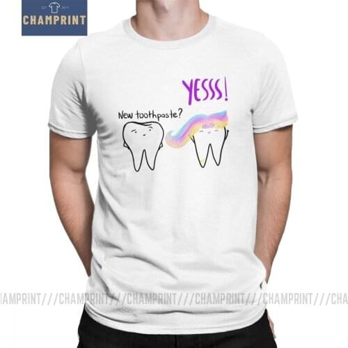 Men Unicorn Toothpaste T-Shirt Tooth Hygienist Dental Dentist Casual Crew Neck Short Sleeve Clothes 100% Cotton Tees T Shirts