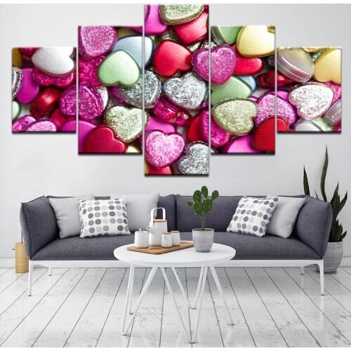 HD Home Decor Canvas Living Room Modern Printed 5 Panel Heart Shape Stone Pictures Painting Wall Art Modular Poster Frame