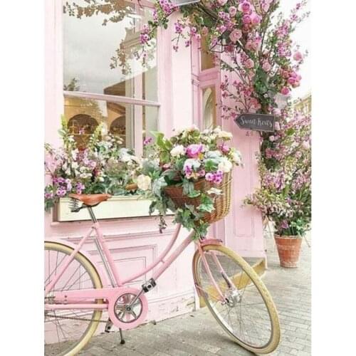 GATYZTORY Painting By Numbers Bike Front Flower Stores Landscape Diy Paints Kits Framed For Adults Wall Art Home Decoration Pai