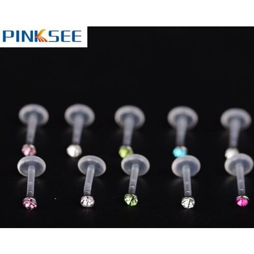25PCS/Lot Zircon monroe Labret Lip Bar Ring Plastic Ear Cartilage Tragus Sexy Girls Piercing Body Jewelry Anti-allergic