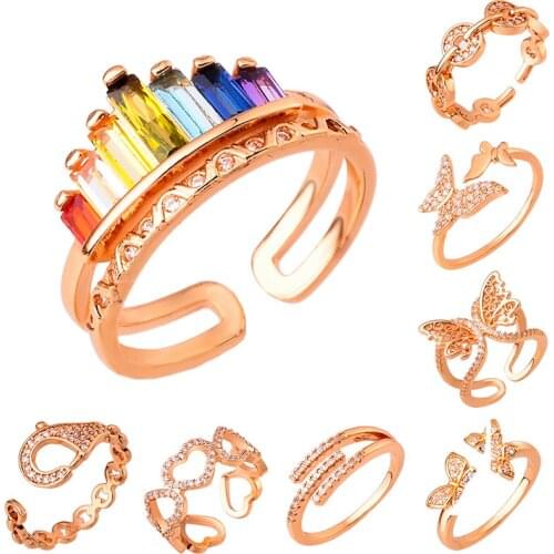 Korean KC Hollow Butterfly CZ Ring for Women Adjustable Open Design Micro Inlaid Cubic Zircon CZ Butterfly Ring Wedding Jewelry