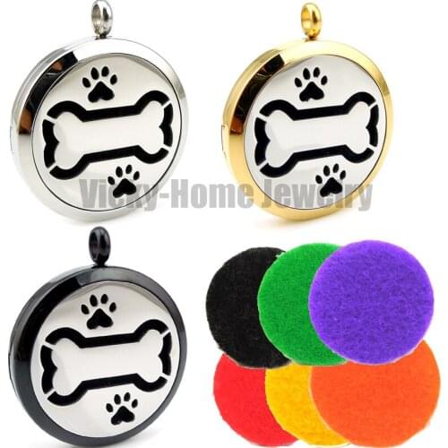 Round Silver (30mm) Aromatherapy Essential Oils Stainless Steel Perfume Aromatherapy Locket Dog Bone Paw drop shipping