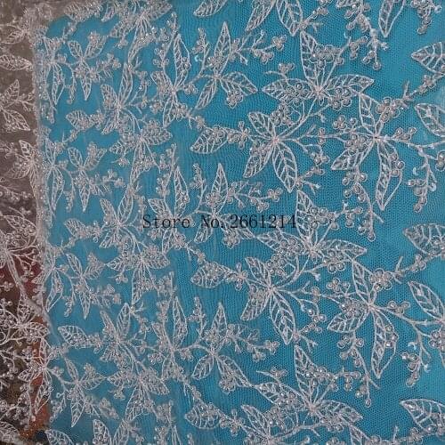 Beaed lace fabric, embroidered lace fabric with a lot of beads for bridal Lace Fabric, off white embroidered tulle lace BZL-9612
