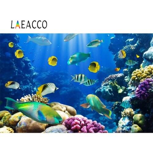 Laeacco Fish Sea Underwater Coral Baby Birthday Party Wallpaper Portrait Photo Background Photographic Backdrop For Photo Studio