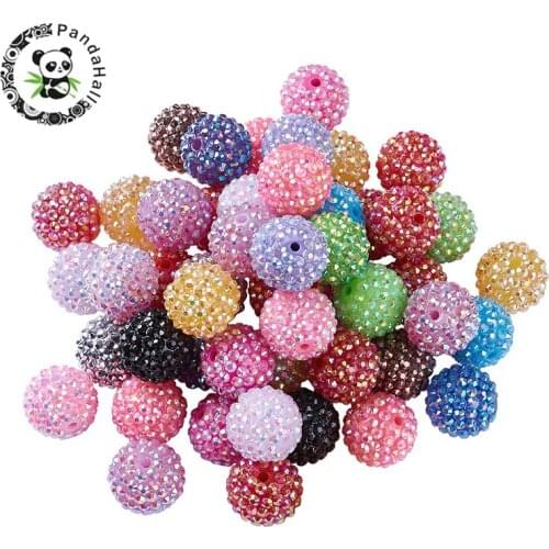 Pandahall 100pc/set Chunky Resin Rhinestone Bubblegum Ball Beads For Jewelry Accessory Finding Round Mixed bright shine Color