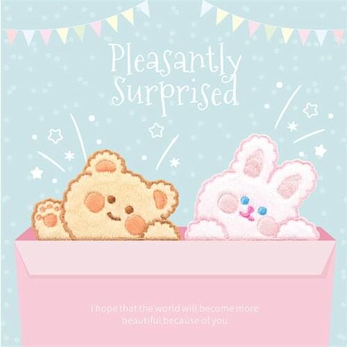 Maxsin 1 Pc High Quality Embroidered Cute Plush Bear Bunny Sticker Fashion Animal Patch Iron On Clothes DIY Applique Decoration