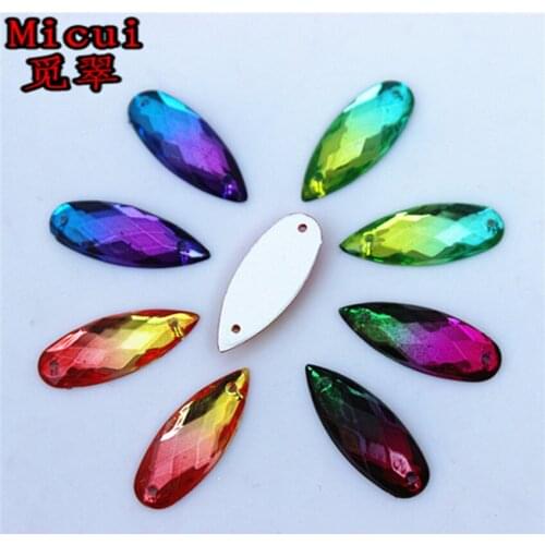 Micui 30Pcs 8*20.5mm Double Color Horse Eye Acrylic Rhinestones Crystal Stones Flatback Gems For Clothes Dress Sew On MC234