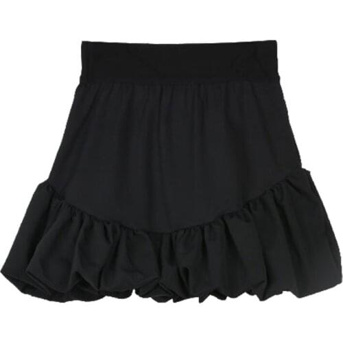 PERHAPS U Women Sweet Black White High-Waist A-Line Pleated Ball Gown Mini Short Skirt S3007