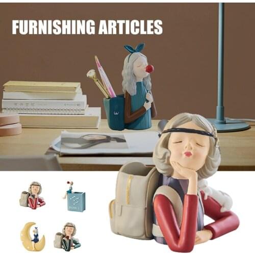 Multifunctional Cute Girl Blowing Bubbles Pen Holder Accessories for Home Office Storage JR Deals
