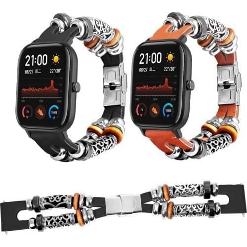 Fashion Retro Leather Watch Band Strap for Xiaomi Huami Amazfit Bip GTS BIT Lite Youth Replacement Wrist band Genuine 20mm strap