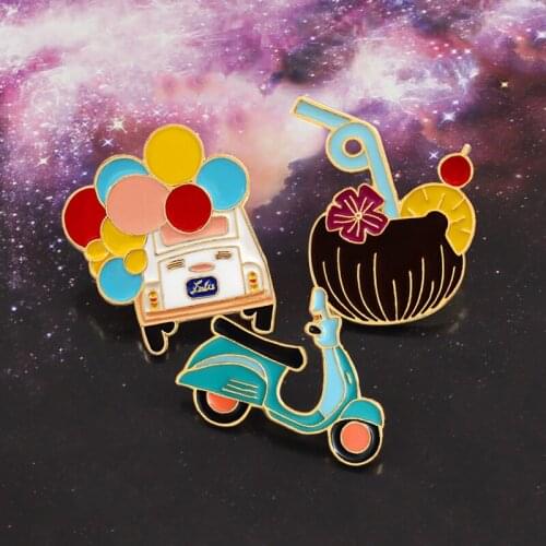 Cartoon Cute Brooch Balloon Bus Motorcycle Juice Flower Drink Enamel Pin Couples Outing Romantic Parent-child and Lovers Gifts
