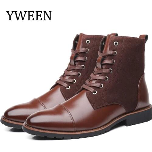 YWEEN Men Leather Boots Autumn Winter Superior quality Boots Plush Men Motorcycle Boots Military Boots Men Plus Size 38-48