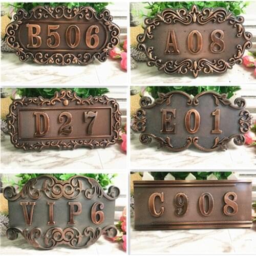 ABS Imitation metal bronze Antique copper House Number custom sign door number sticker for for hotel Apartment Villa door