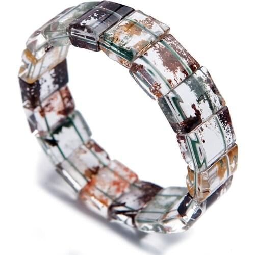 Genuine Colorful Natural Phantom Quartz Bracelets Women Female Stretch Rectangle Bead Crystal Bangle Bracelet