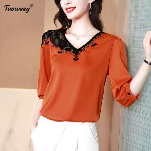 Plus size New v neck Pullover Blouse Women Tops Chiffon Office Lady Long Sleeve loose Red Womens Blouse Shirt Blusas Mujer