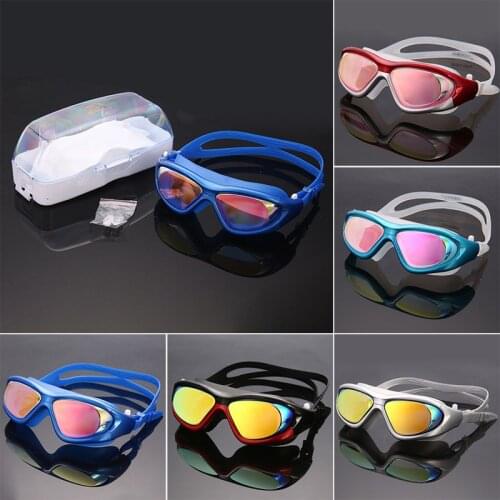 Adjustable Goggles Swimming Glasses Anti-Fog UV Protect Unisex Waterproof Silicone Mirrored Swim Eyewear With Earplugs
