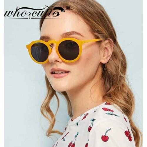 WHO CUTIE 2019 Fashion Vintage Round Sunglasses Women Brand Designer Orange Frame Retro 90s Sun Glasses Female Black Shades S007