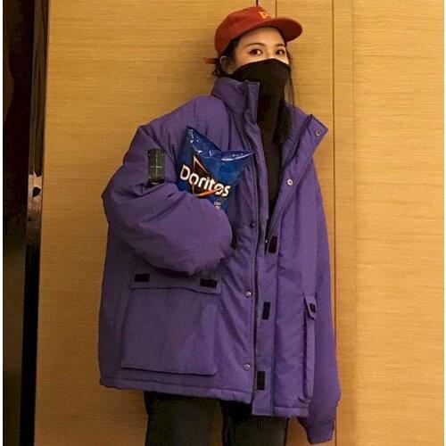 Cotton Clothes Womens Solid Color BF Hong Kong Wind Tooling Bread Clothes Wild Thick Cotton Clothes Trendy Korean Version Loose