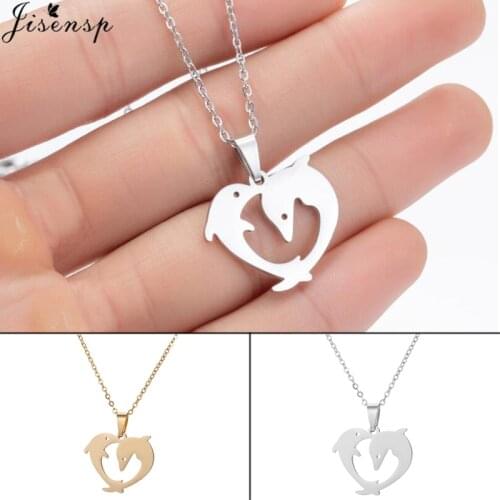 Jisensp Stainless Steel Dolphin Necklace Choker Simplicity Fashion Ladies Necklace Lovely Animal Jewelry Pendant for Women Girls