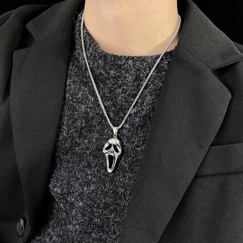 Punk Geometric Skull Pendant Necklace Stainless Steel Chain Necklaces Men Fashion Jewelry Accessories