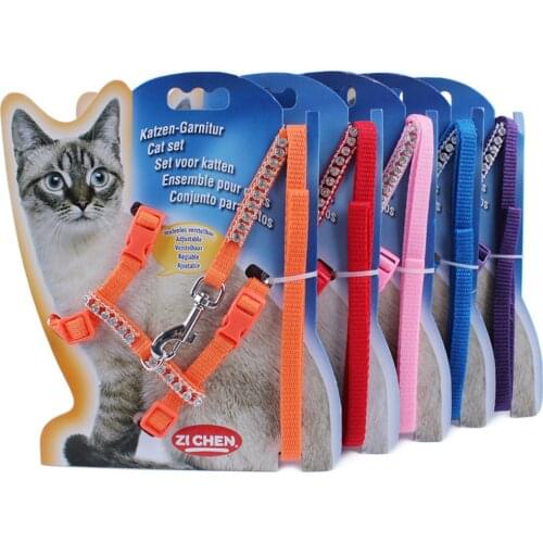 Adjustable Rhinestone H Style Pet Cat Harness Bling Crystal Diamond Puppy Dog Kitten Walking Harness and Lead Leash Set Pink 50E