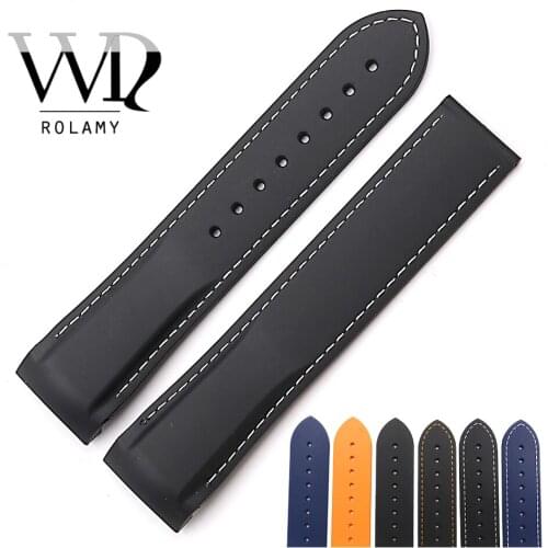 Rolamy Watch Band 20 22mm Rubber Silicone Watch Strap Belt For Omega Planet Ocean 45 42mm Watchband Strap Replacement Strap