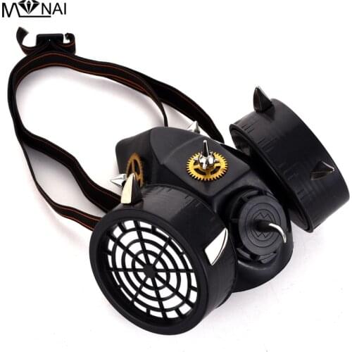 Black Respirator 2 Canisters 1 Valve Rave Steampunk Clock Gear Rivet Mask Steam Punk Cosplay Industrial Mask