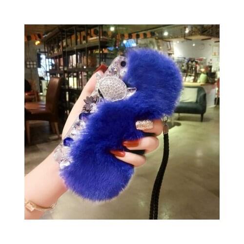 Luxury Rhinestone Warm Fluffy Rabbit Fur Bling Diamonds Pearl Jewelry Case Cover For Huawei Honor8 9 10 20 V10 V20 7X 8X Nova
