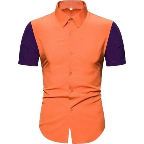 Men Shirts Summer Short Sleeve Business Work Casual Daily Life Shirt Orange Purple Color Matching Holiday Beach Tourism Stage