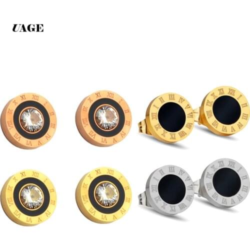 Korean Simple Statement Earrings Stainless Steel Stud Earrings For Women Vintage Roman Numeral Crystal Small Earing 2019 Jewelry