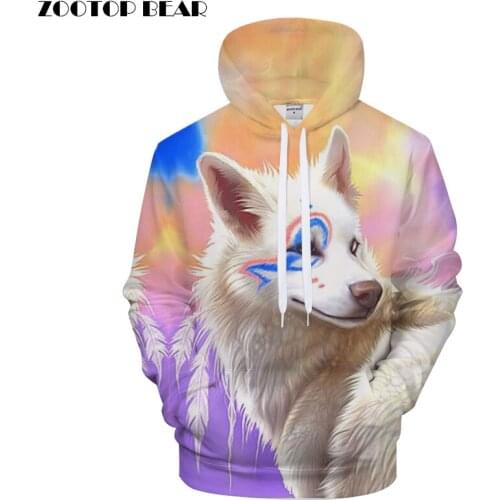 Cartoon Hoodies Wolf Hoody Men 3D Sweatshirts Male Pullover Streatwear Tracksuits Rainbow Coat Women Hoodie Drop Ship ZOOTOPBEAR