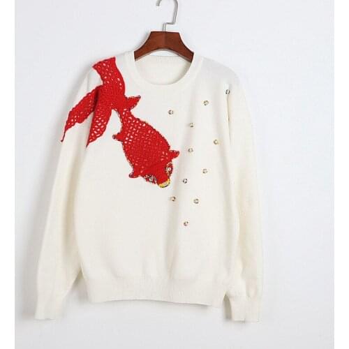 2021 Spring Sweater Pullover Flora White Black Beads Sweater Womens High Quality Kint Sweater