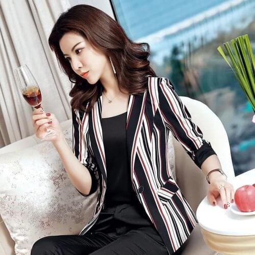 Women Thin Slim-Fit Striped Fried Street Small Suit Jacket 2021 Female Summer Plus Size Fashion Was Thin Small Suit Jacket A105